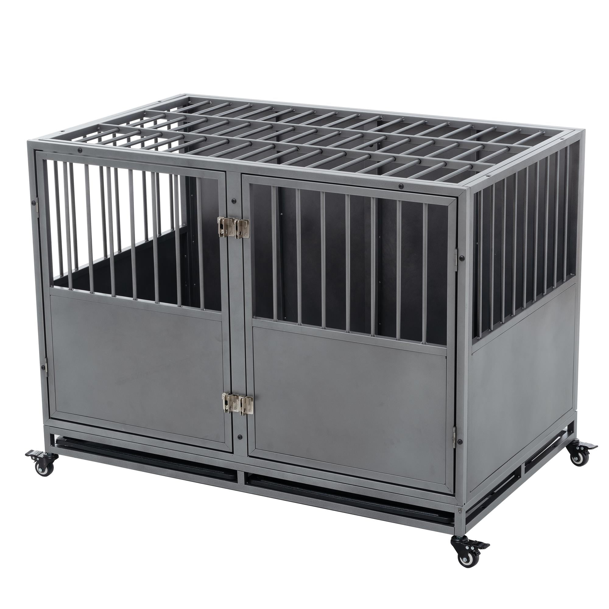 Pefilos 47" Heavy Duty Dog Crate Pet Cages with Tray, Movable Wheels, Dog House Rabbit Hutch for Indoor Use, Silver Pefilos 47" Heavy Duty Dog Crate Pet Cages with Tray, Movable Wheels, Dog House Rabbit Hutch for Indoor Use, Silver