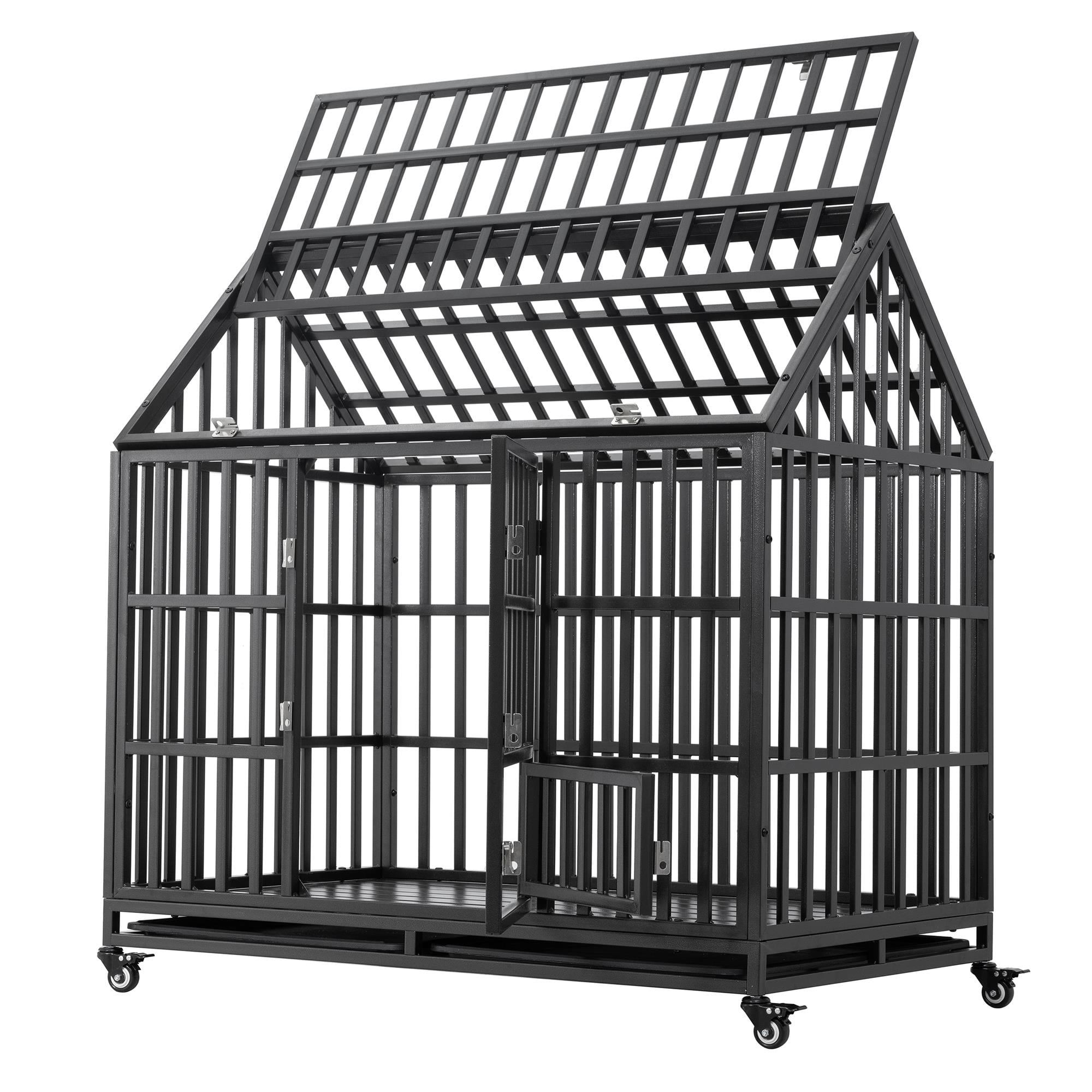 Pefilos 47" Heavy Duty Dog Crate for Indoor Dogs, Kennel with Tray and 4 Lockable Wheels, Pet Cage for Large Dogs, Black Pefilos 47" Heavy Duty Dog Crate for Indoor Dogs, Kennel with Tray and 4 Lockable Wheels, Pet Cage for Large Dogs, Black