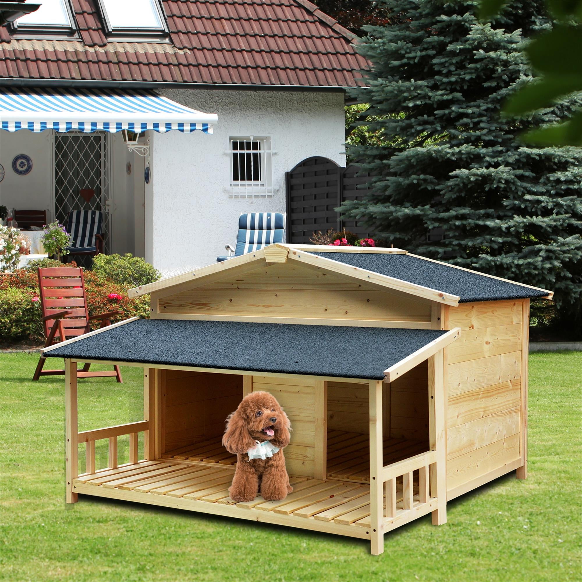 Pefilos 47" Large Wood Dog House for Outdoor and Indoor Dogs, Waterproof Pet Cat House Cabin with Porch, Rabbit Hutch, 2 Doors, Beige Pefilos 47" Large Wood Dog House for Outdoor and Indoor Dogs, Waterproof Pet Cat House Cabin with Porch, Rabbit Hutch, 2 Doors, Beige