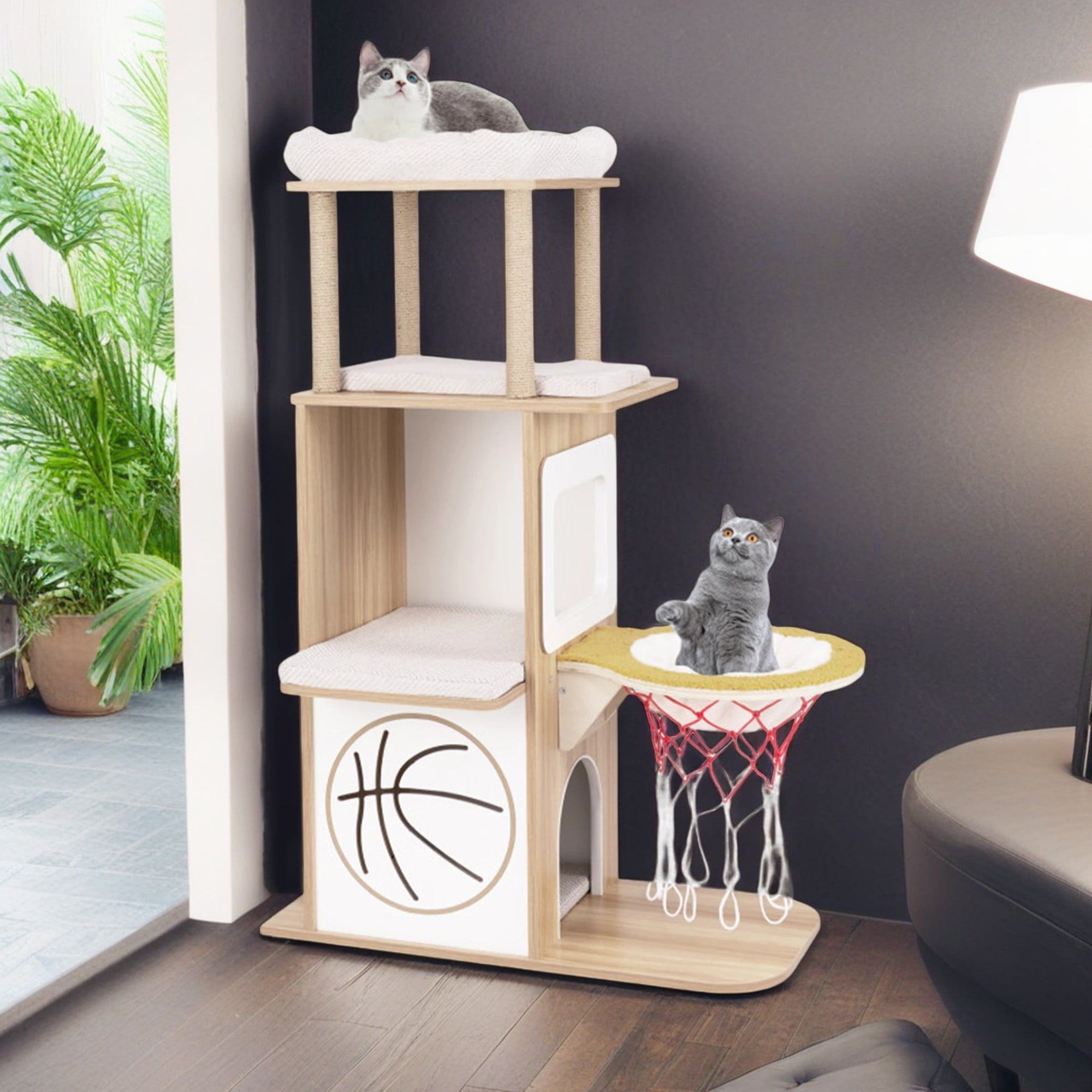 Pefilos 47" Modern Cat Tree Tower for Large Cat, Wood Cat Condo Heavy Duty with Scratch Post for Indoor Cats, Cat Tree House for Kittens, Beige Pefilos 47" Modern Cat Tree Tower for Large Cat, Wood Cat Condo Heavy Duty with Scratch Post for Indoor Cats, Cat Tree House for Kittens, Beige