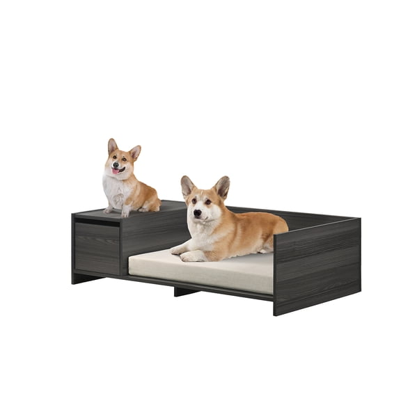 Pefilos 47" Modern Comfy Wooden Pet Sofa Bed with Cushion and Side Storage Compartment, Stable and Safe, Wide, Gray