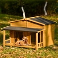 thumbnail image 1 of Pefilos 47" Outdoor Wood Dog House with Porch, 2 Doors, Pet Kennel for Indoor Dogs, Cabin Style Cat Shelter, Beige, 1 of 8