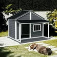 thumbnail image 1 of Pefilos 48" Outdoor Wood Dog House with Porch, Pet Kennel for Medium Dogs, Cabin Style Cat Shelter, 53 lbs, Gray, 1 of 6