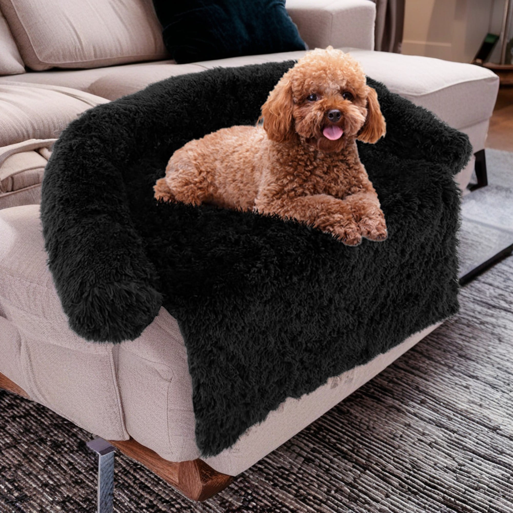Pefilos 47" Plush Long Fur Dog Couch Bed, Dog Bed Mats with Anti-Slip Bottom, Washable Removable Couch Cover, Perfect for Medium and Large Dogs Cats, Black-L Pefilos 47" Plush Long Fur Dog Couch Bed, Dog Bed Mats with Anti-Slip Bottom, Washable Removable Couch Cover, Perfect for Medium and Large Dogs Cats, Black-L