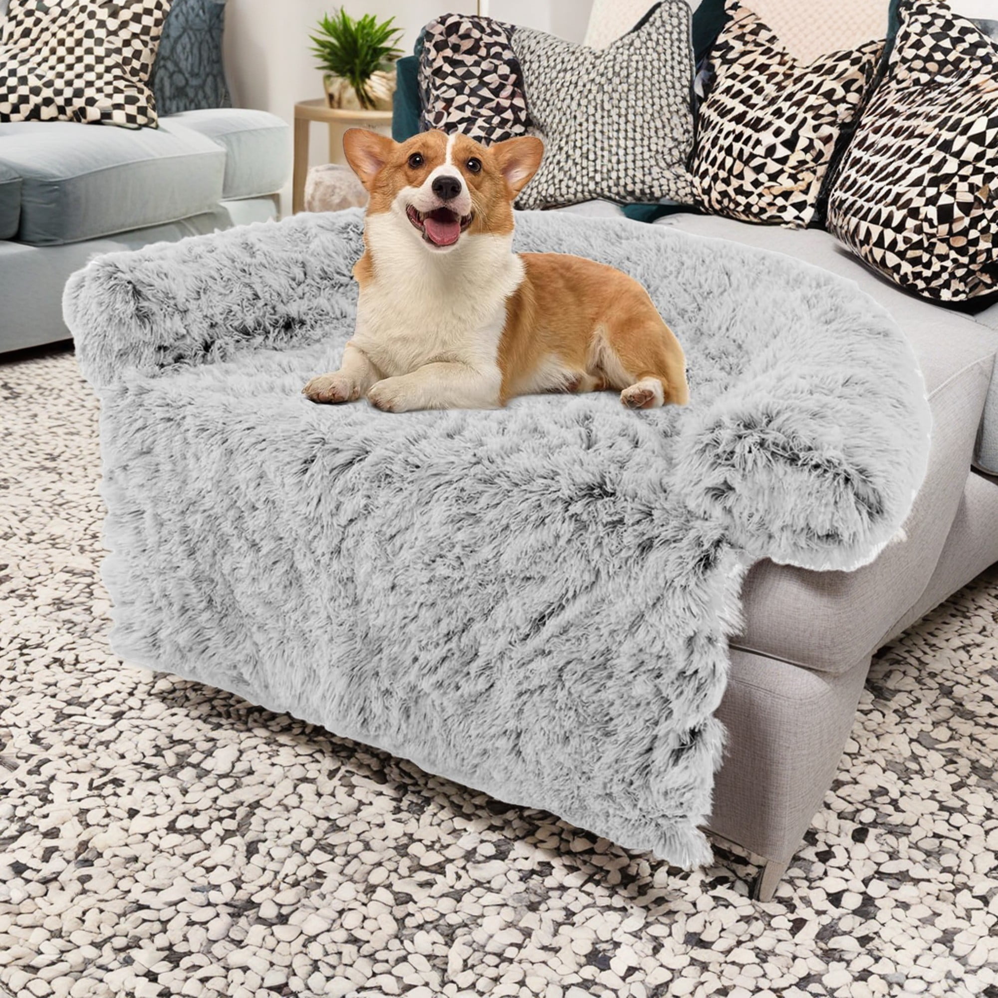 Pefilos 47" Plush Long Fur Dog Couch Bed, Dog Bed Mats with Anti-Slip Bottom, Washable Removable Couch Cover, Perfect for Medium and Large Dogs Cats, Gray-L Pefilos 47" Plush Long Fur Dog Couch Bed, Dog Bed Mats with Anti-Slip Bottom, Washable Removable Couch Cover, Perfect for Medium and Large Dogs Cats, Gray-L
