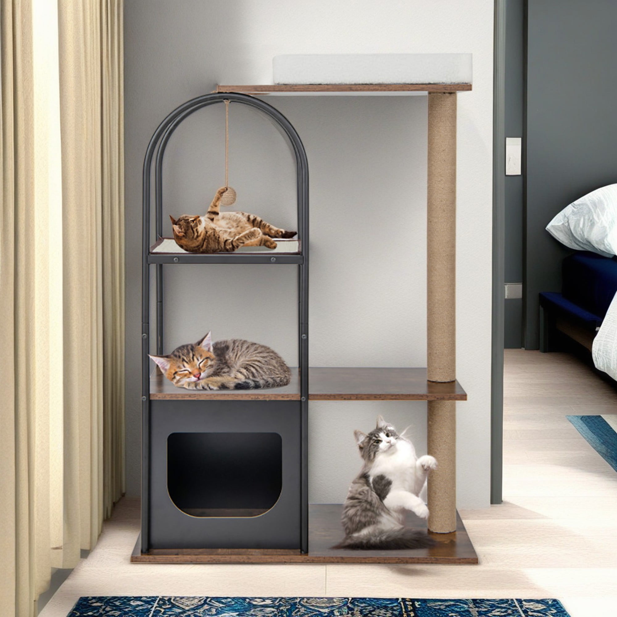 Pefilos 47" Wood Cat Tree Tower for Indoor Cats, Multi-Level Cat Condo with Scratching Posts, Removable Cat Bed, Cat Tree House, Black Pefilos 47" Wood Cat Tree Tower for Indoor Cats, Multi-Level Cat Condo with Scratching Posts, Removable Cat Bed, Cat Tree House, Black
