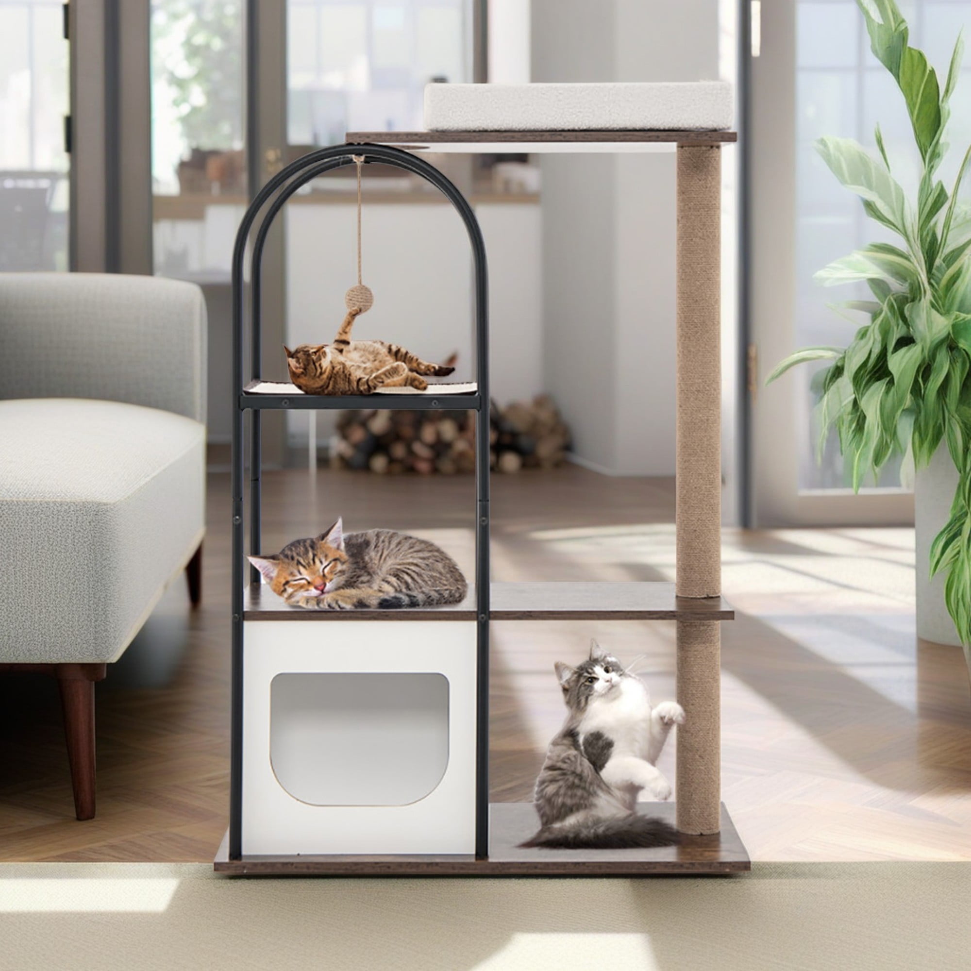 Pefilos 47" Wood Cat Tree Tower for Indoor Cats, Multi-Level Cat Condo with Scratching Posts, Removable Cat Bed, Cat Tree House, White Pefilos 47" Wood Cat Tree Tower for Indoor Cats, Multi-Level Cat Condo with Scratching Posts, Removable Cat Bed, Cat Tree House, White