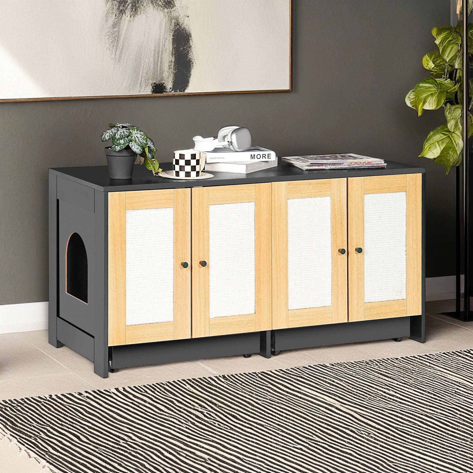 Pefilos 47" Cat Litter Box Enclosure, Hidden Litter Box Furniture, Wooden Cat House Washroom, Storage Cabinet for Living Room, Bedroom, Black Pefilos 47" Cat Litter Box Enclosure, Hidden Litter Box Furniture, Wooden Cat House Washroom, Storage Cabinet for Living Room, Bedroom, Black