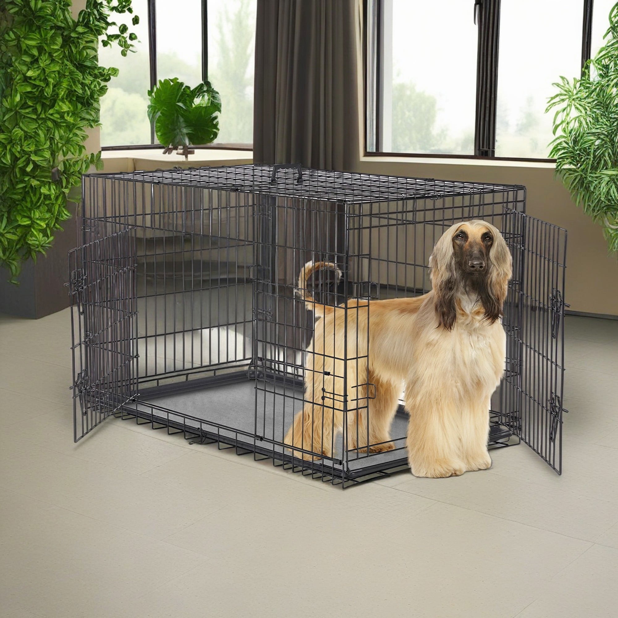 Pefilos 48" Dog Crates for Large Dogs Folding Mental Wire Pet Cage Outdoor and Indoor Dog Kennels with Double-Door, Divider Panel, Removable Tray, Black Pefilos 48" Dog Crates for Large Dogs Folding Mental Wire Pet Cage Outdoor and Indoor Dog Kennels with Double-Door, Divider Panel, Removable Tray, Black