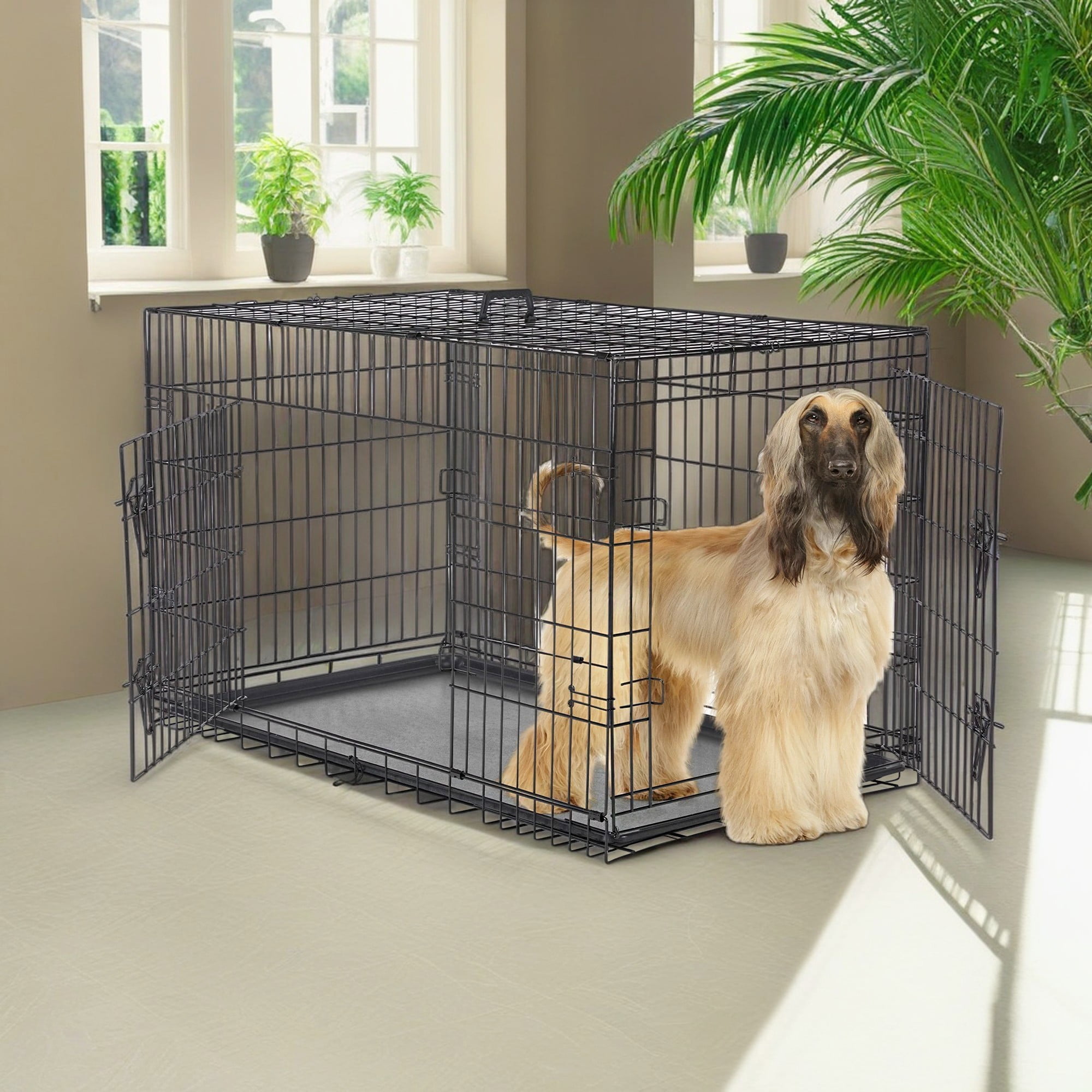 Extra Large Black Double Door Metal Dog Crate with Divider