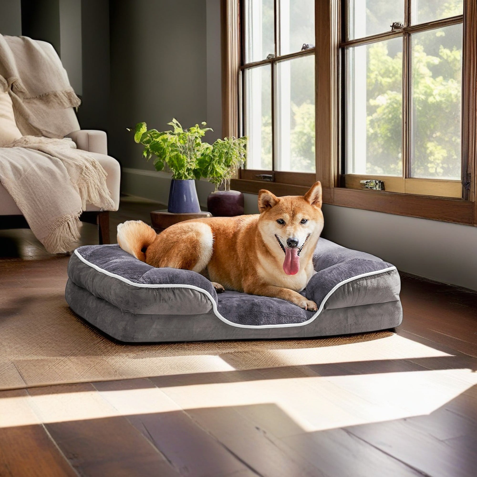 Pefilos 42"x32" Orthopedic Dog Beds, Waterproof Memory Foam Dog Sofa Bed with Sides, Non-Slip Bottom Pet Bed with Washable Removable Cover, Gray Pefilos 42"x32" Orthopedic Dog Beds, Waterproof Memory Foam Dog Sofa Bed with Sides, Non-Slip Bottom Pet Bed with Washable Removable Cover, Gray