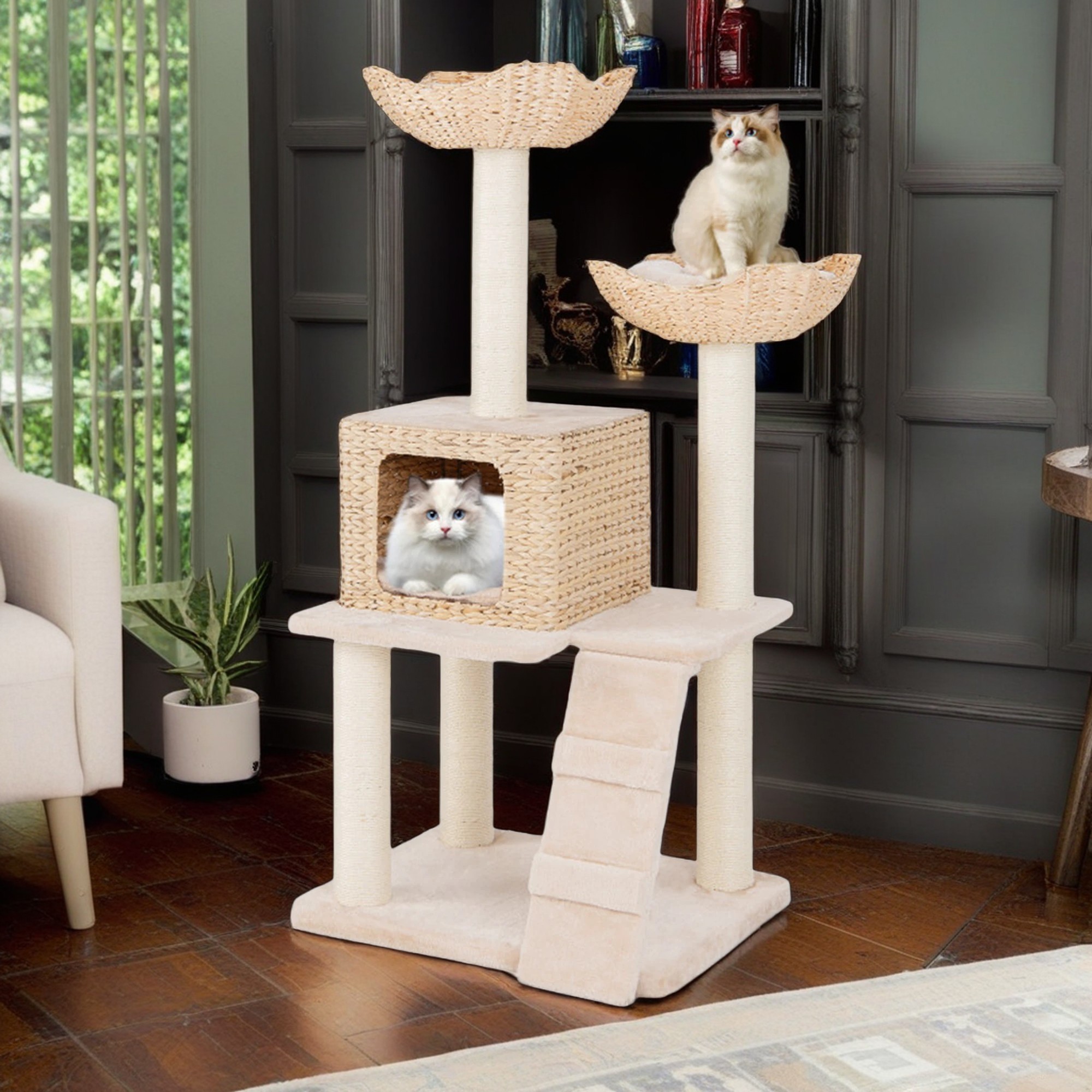 Pefilos 48" Modern Cat Tree Tower for Indoor Cats w/Natural Sisal Scratching Posts, Hand-Woven Condo and Top Perch, Cat Tree House for Kittens Climb Play, Beige Pefilos 48" Modern Cat Tree Tower for Indoor Cats w/Natural Sisal Scratching Posts, Hand-Woven Condo and Top Perch, Cat Tree House for Kittens Climb Play, Beige