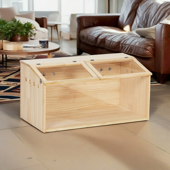 Pefilos 31" Wood Hamster Cage for Indoor, Acrylic Hutch for Dwarf Hamster, Guinea Pig, Chinchilla, Beige