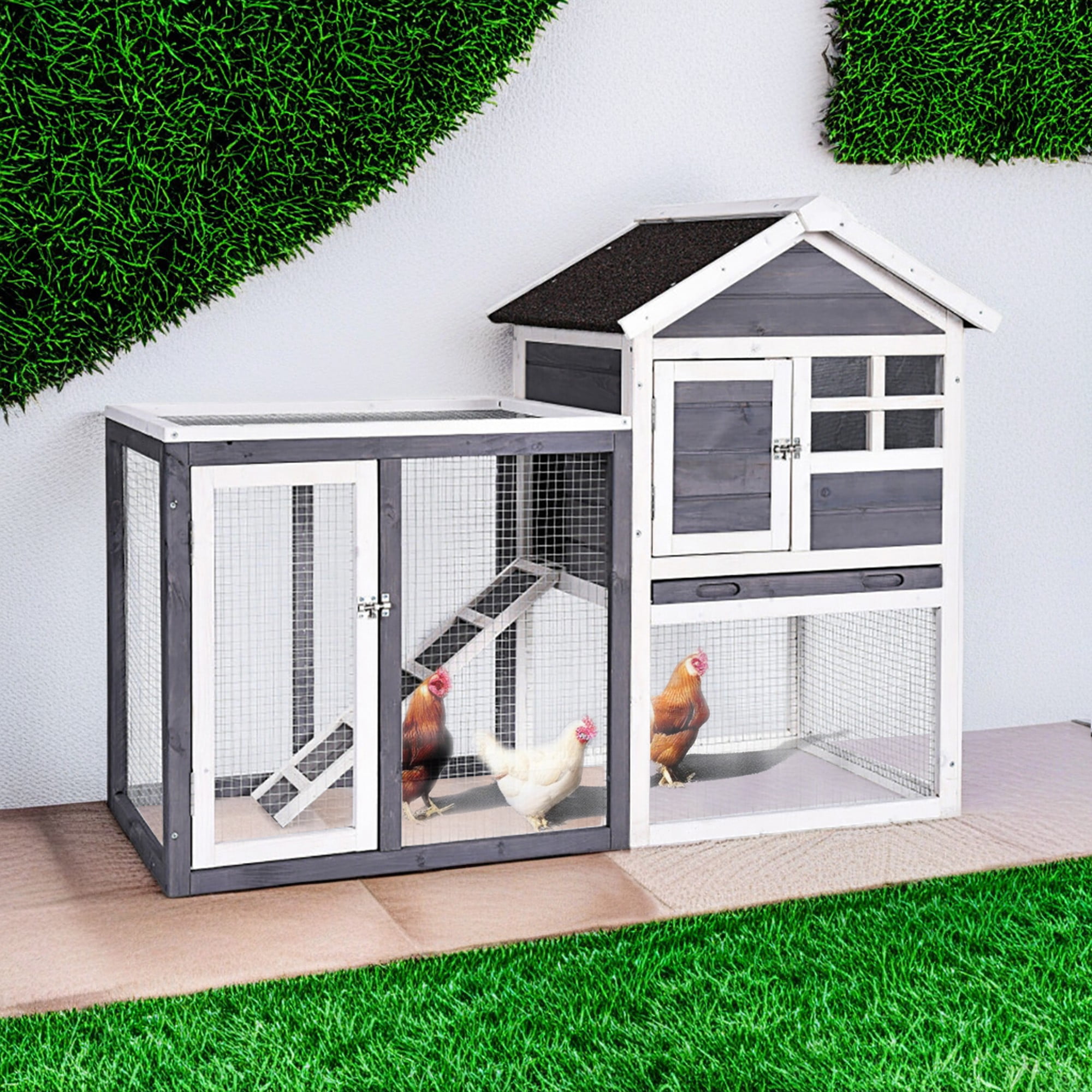 Pefilos 48" Outdoors Wood Chicken Coops, Hen Nest for Indoor Bunny Hutch Rabbit Cage Guinea Pig Habitat, Gray