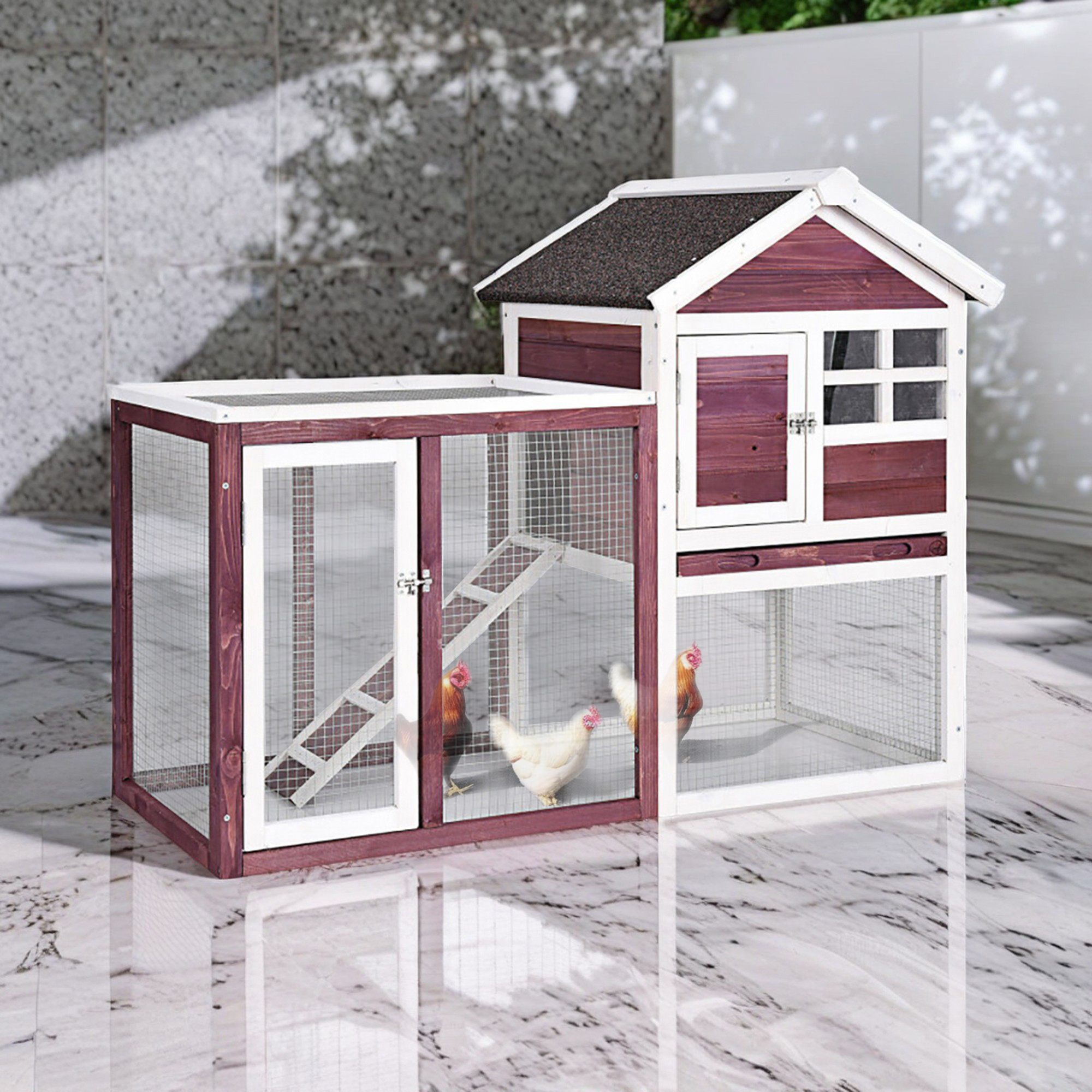 Pefilos 48" Wood 2 Tier Chicken Coops Habitat, Rabbit Hutch for Outdoors, Indoor Guinea Pig Coop Pet House with Stairs, Brown Pefilos 48" Wood 2 Tier Chicken Coops Habitat, Rabbit Hutch for Outdoors, Indoor Guinea Pig Coop Pet House with Stairs, Brown