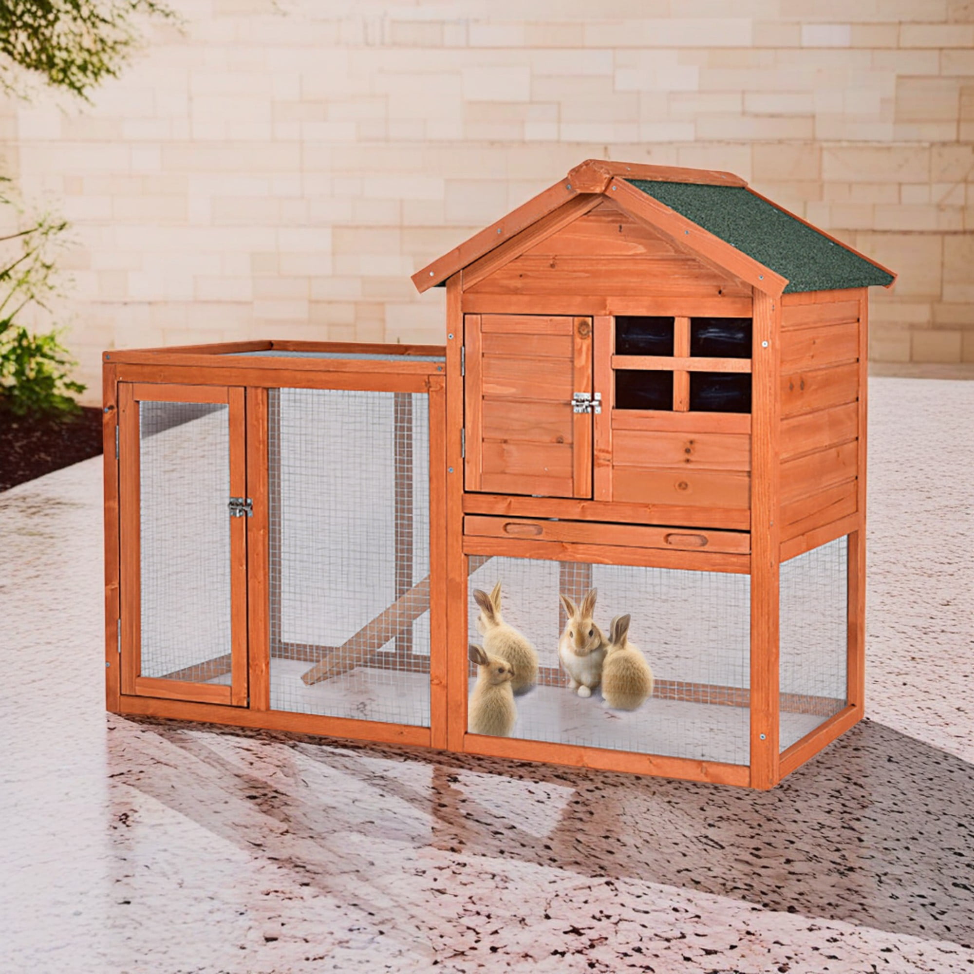 Pefilos 48" Wood 2 Tier Chicken Coops Habitat, Rabbit Hutch for Outdoors, Indoor Guinea Pig Coop Pet House with Stairs, Orange Pefilos 48" Wood 2 Tier Chicken Coops Habitat, Rabbit Hutch for Outdoors, Indoor Guinea Pig Coop Pet House with Stairs, Orange