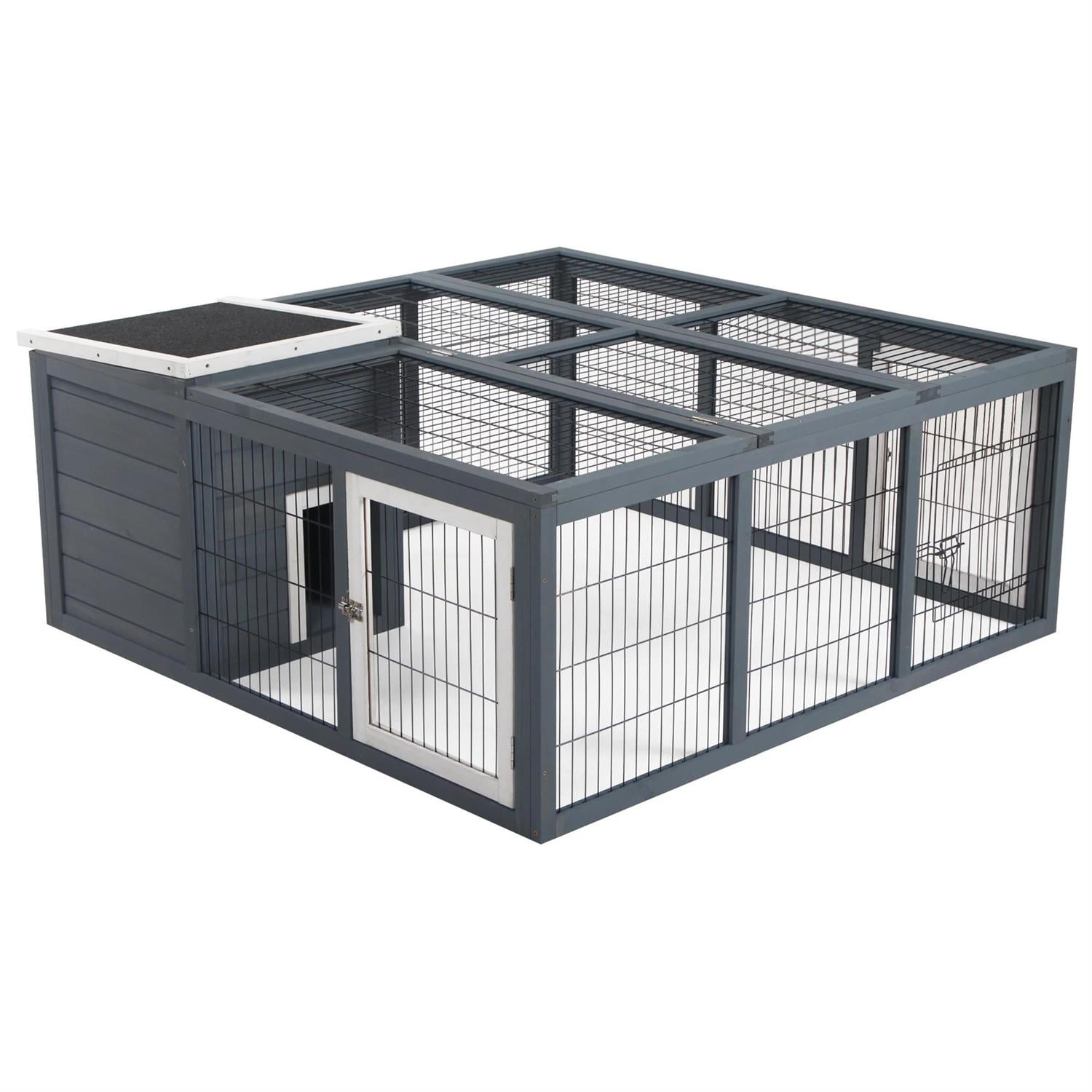 Pefilos 48" Wooden Rabbit Hutch Indoor, Outdoor Bunny Enclosure Guinea Pig Cage for Small Animals, Gray