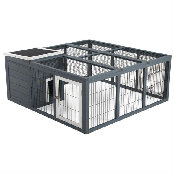 Pefilos 48" Wooden Rabbit Hutch Indoor, Outdoor Bunny Enclosure Guinea Pig Cage for Small Animals, Gray