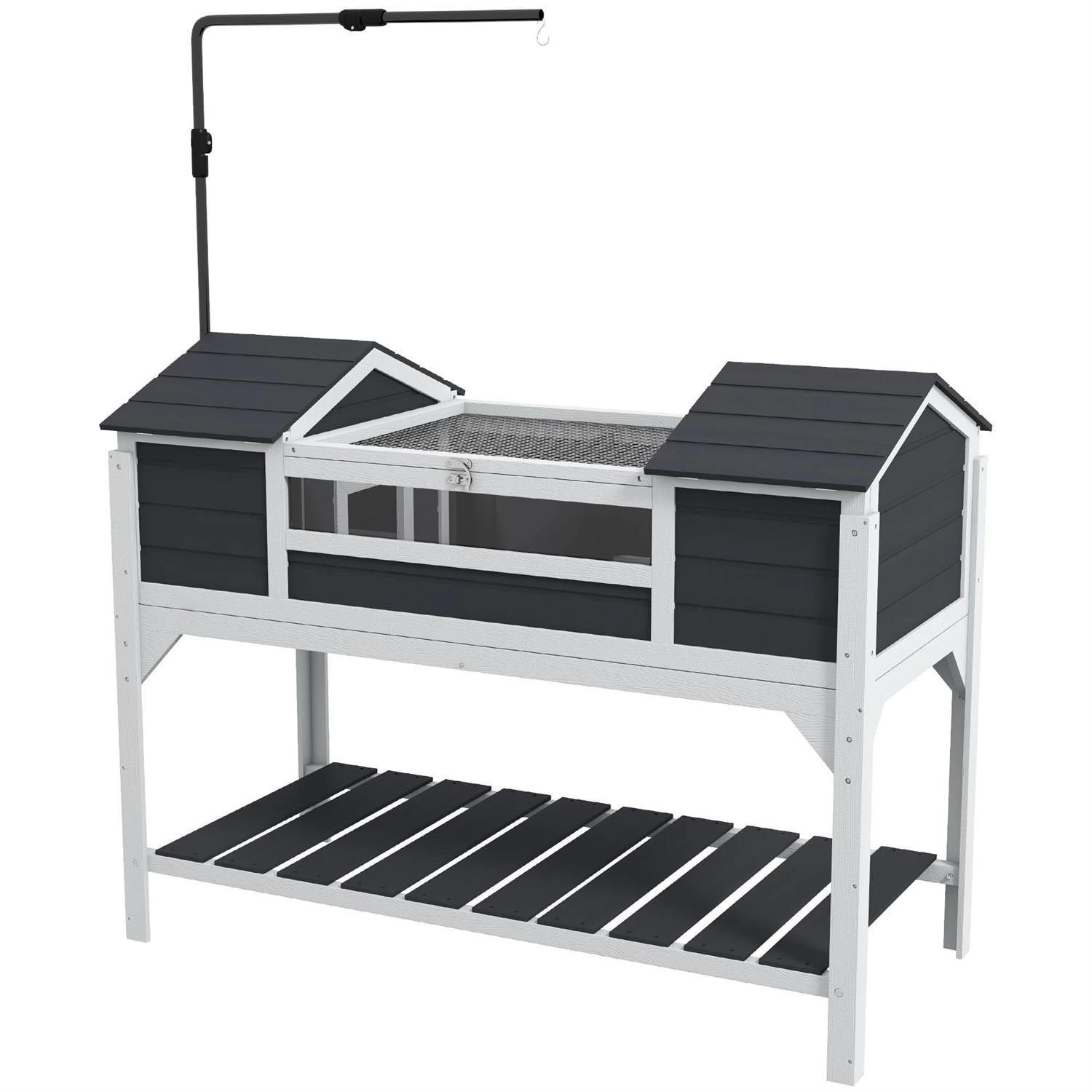 Pefilos 48" Wooden Tortoise House, Large Tortoise Habitat Cage with Adjustable Lamp Holder, Indoor Outdoor Turtle Habitat Enclosure, Gray