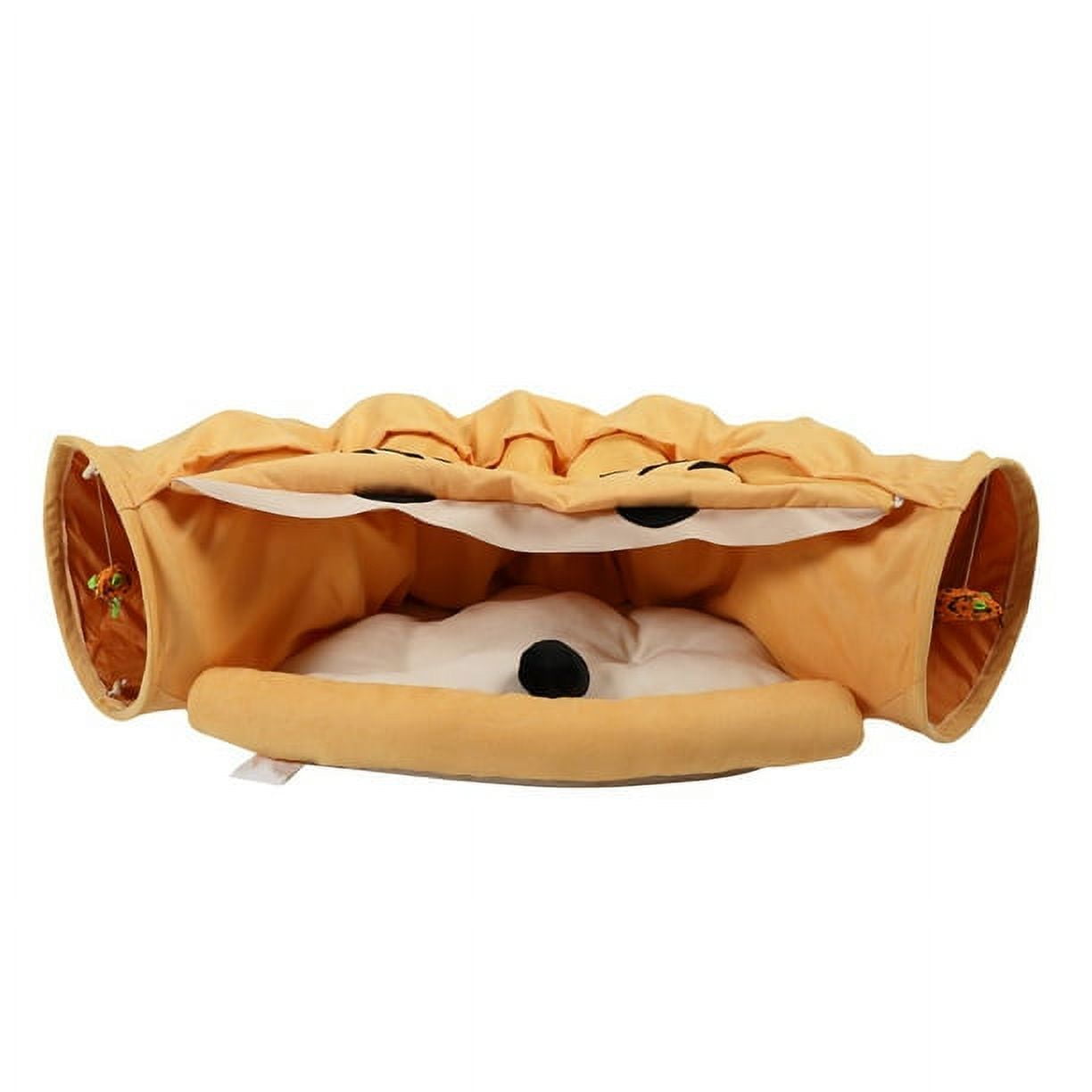 Yellow Foldable Cat Tunnel Bed with Hanging Toys