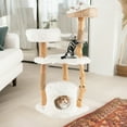 thumbnail image 1 of Pefilos 49" Solid Wood Cat Tree Tower for Indoor, Modern Cat Condo with Scratching Post, Cat Climbing Tree House Furniture, White, 1 of 7