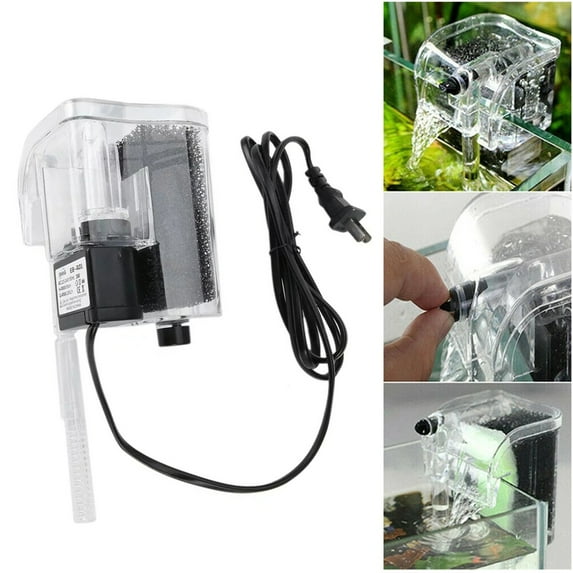 Pefilos 5-10 Gal Aquarium Hang On Filter, Power Waterfall Suspension Oxygen Pump - Submersible Hanging Activated Carbon Biochemical Wall Mounted Fish Tank Filtration Water, Black
