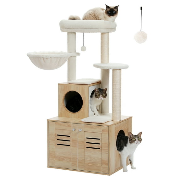 Pefilos 50" Cat Tree Tower for Indoor Cats with Hammocks, Multi-Level Cat Condo for Adult Cats Play House Activity Center Cats with Litter Box Included, Beige