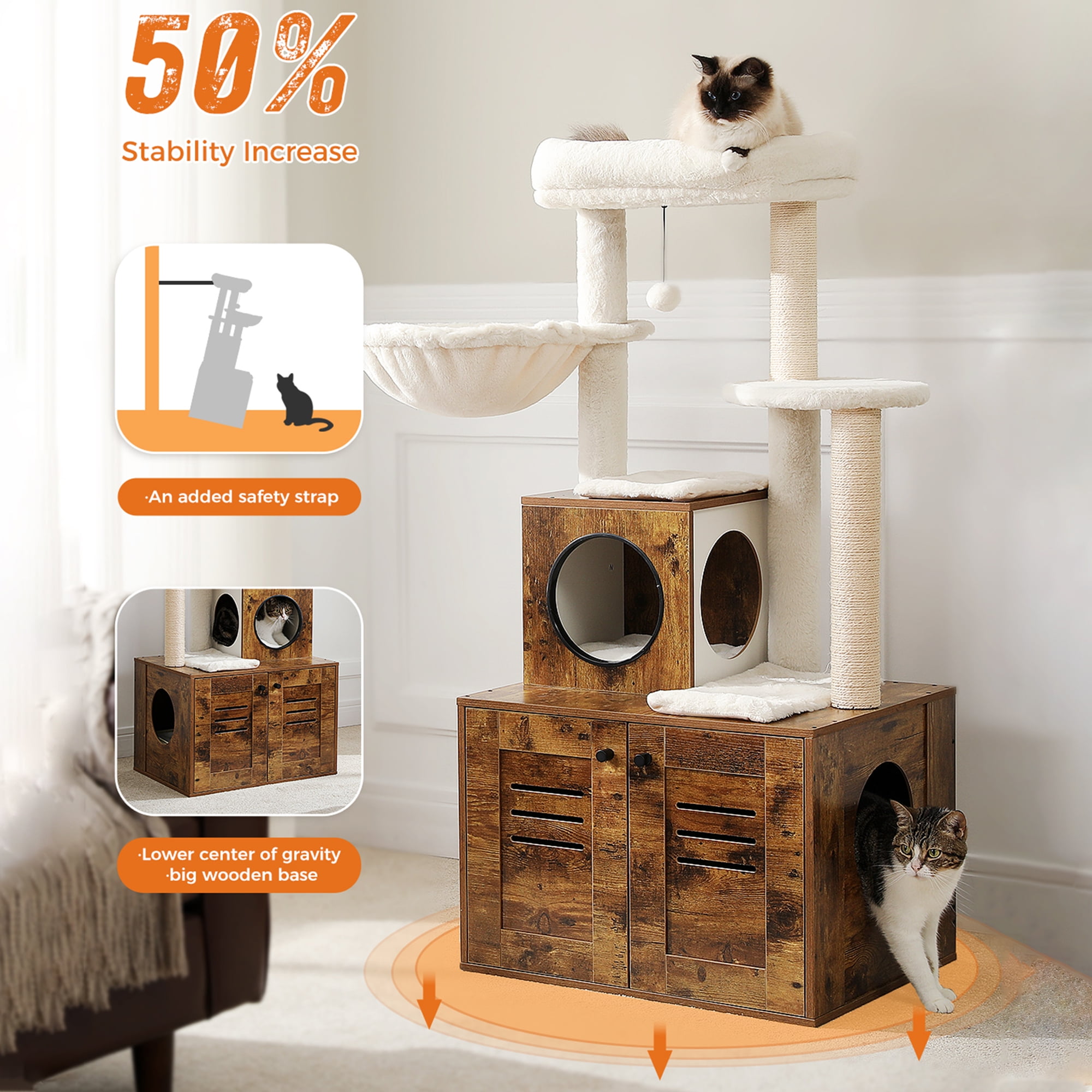 Pefilos 50" Cat Tree Tower for Indoor Cats with Hammocks, Multi-Level Cat Condo for Adult Cats Play House Activity Center Cats with Litter Box Included, Brown Pefilos 50" Cat Tree Tower for Indoor Cats with Hammocks, Multi-Level Cat Condo for Adult Cats Play House Activity Center Cats with Litter Box Included, Brown
