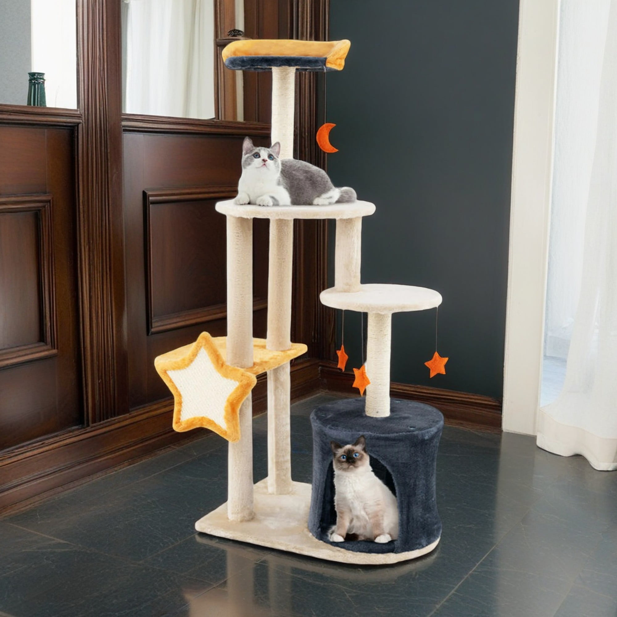 Pefilos 50" Cat Tree Tower for Indoors Cats, Cute Kitty Condo with Scratching Post and Pad, Multi-Level Activity Climbing Furniture for Medium Cats, Beige Pefilos 50" Cat Tree Tower for Indoors Cats, Cute Kitty Condo with Scratching Post and Pad, Multi-Level Activity Climbing Furniture for Medium Cats, Beige