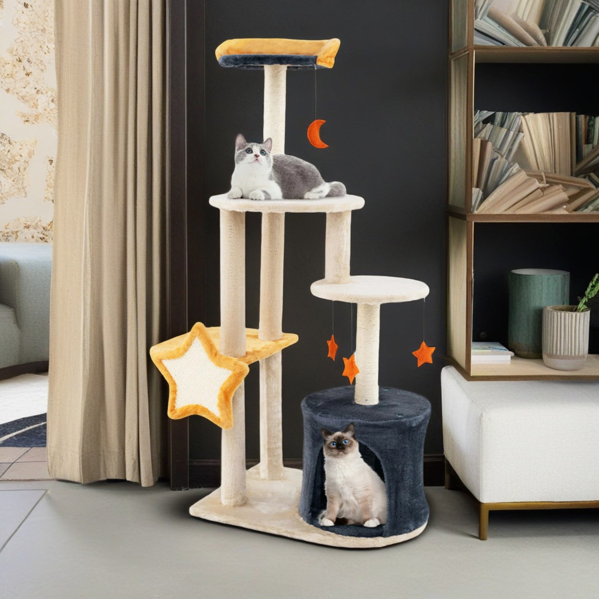 Pefilos 50" Could Cat Tree for Indoor Cats, Cat Condo with Cat Scratching Post and Board, Cat Tower for Kitten with Dangling Balls, Beige Pefilos 50" Could Cat Tree for Indoor Cats, Cat Condo with Cat Scratching Post and Board, Cat Tower for Kitten with Dangling Balls, Beige