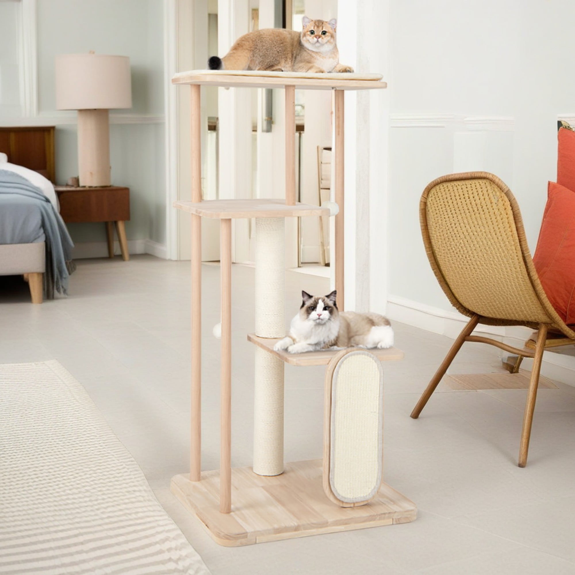 Pefilos 50" Wood Cat Tree Tower for Indoor Cats, Multi-Level Cat Condo with Scratching Board and Posts, Removable Soft Mat, Beige Pefilos 50" Wood Cat Tree Tower for Indoor Cats, Multi-Level Cat Condo with Scratching Board and Posts, Removable Soft Mat, Beige