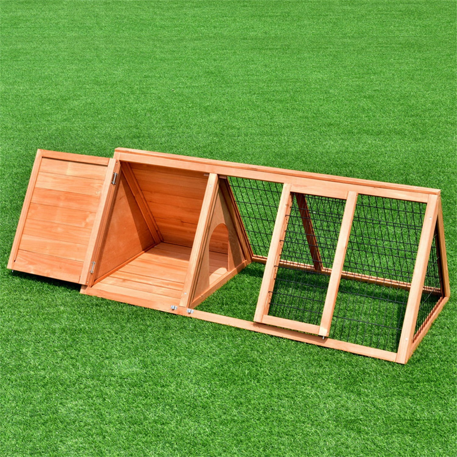 Pefilos 50" Wooden Rabbit Hutch Indoor Guinea Pig Hutch Large Pet Cages for Small Animals Chicken Outdoor Running Cage Pet Triangle Hen House