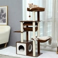 thumbnail image 1 of Pefilos 51.4" 6 Levels Cat Tree Wooden Cat Tower Cozy Cat Condo, Spacious Perch, Hammock and Swing Tunnel for Indoor Cats, Brown, 1 of 8