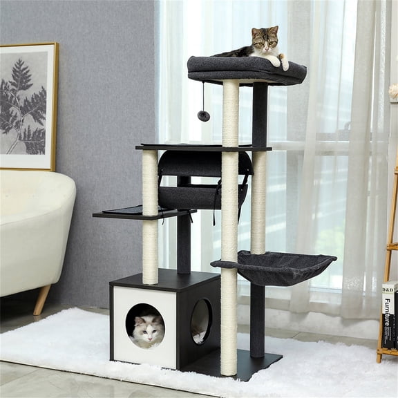 Pefilos 51.4'' Cat Tree Tower for Indoor Cats Wall Cat Condo for Outdoor Cats with Sisal-Covered Scratching Posts and Cooling mat for Kitten Light Cat Tree House for Big Cats, Gray