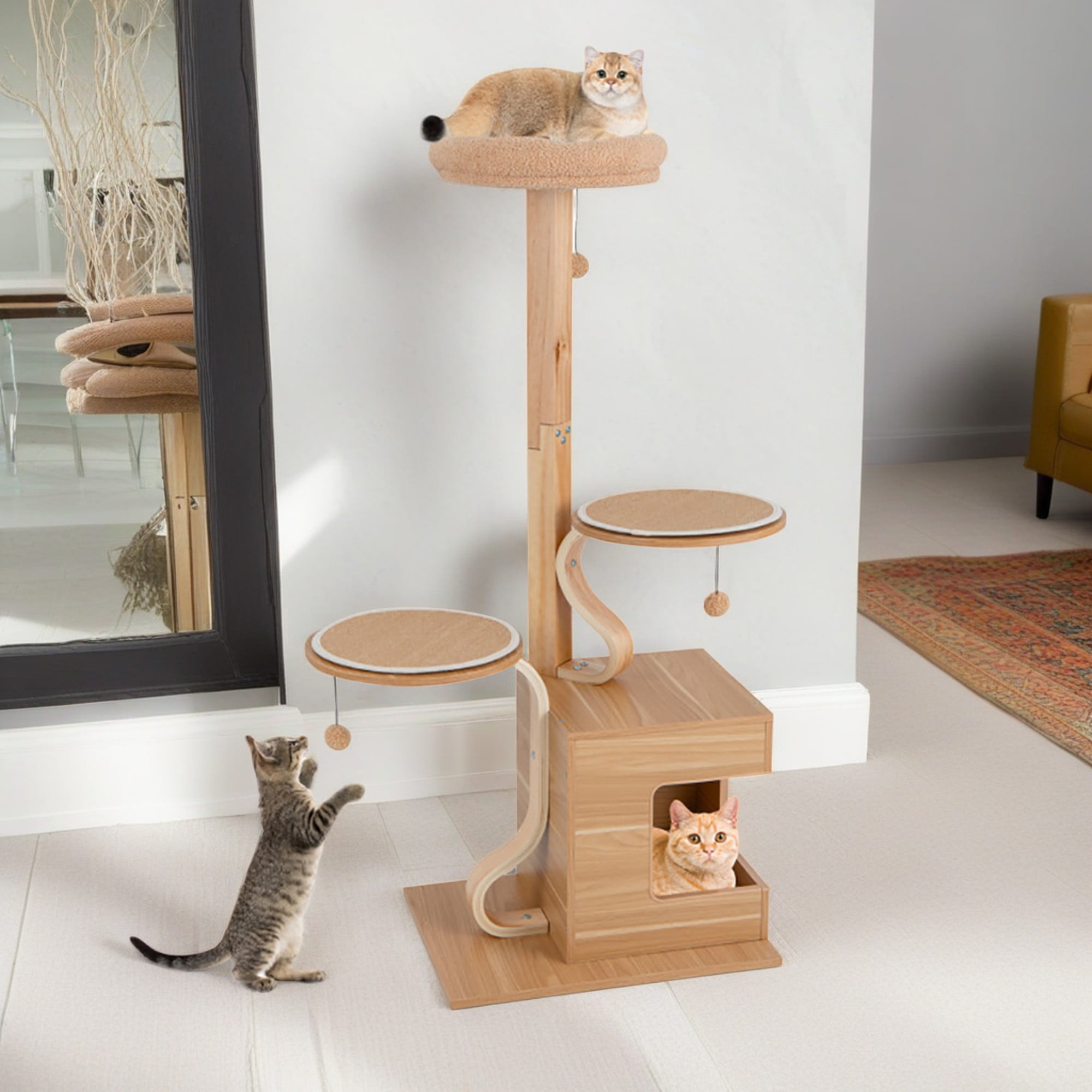 Pefilos 51" 4-Layer Wood Cat Tree Tower for Indoor Cats with Condo and Washable Cushions, Cat Tree House for Kittens Climb Play, Rest, Beige Pefilos 51" 4-Layer Wood Cat Tree Tower for Indoor Cats with Condo and Washable Cushions, Cat Tree House for Kittens Climb Play, Rest, Beige