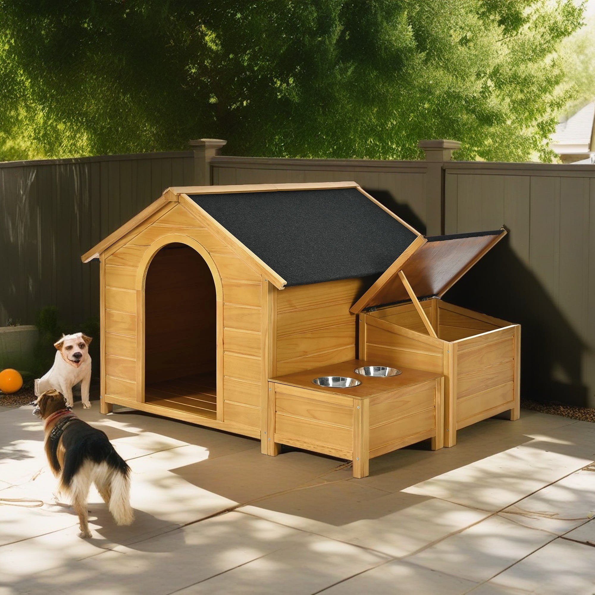 Pefilos 51" Large Wood Dog House for Outdoor and Indoor Dogs, Waterproof Pet Cat House Cabin with Asphalt Roof, Rabbit Hutch, Beige Pefilos 51" Large Wood Dog House for Outdoor and Indoor Dogs, Waterproof Pet Cat House Cabin with Asphalt Roof, Rabbit Hutch, Beige