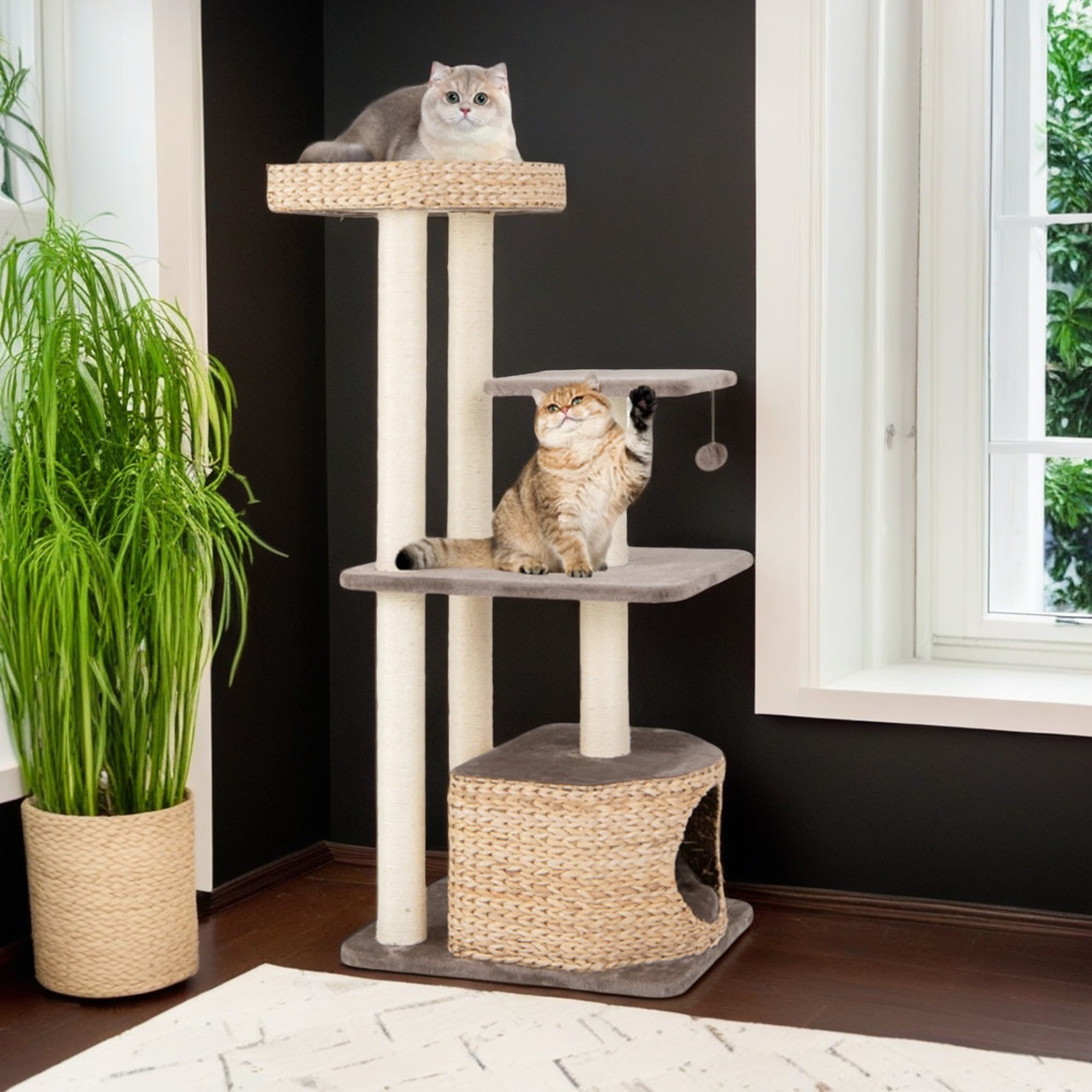 Pefilos 52" Cat Tree Tower for Indoor Cats, Cat Condo for Large Cats, Modern Cat Tree House Manual Hand Woven with Sisal, Cat Scratching Post, Beige Pefilos 52" Cat Tree Tower for Indoor Cats, Cat Condo for Large Cats, Modern Cat Tree House Manual Hand Woven with Sisal, Cat Scratching Post, Beige