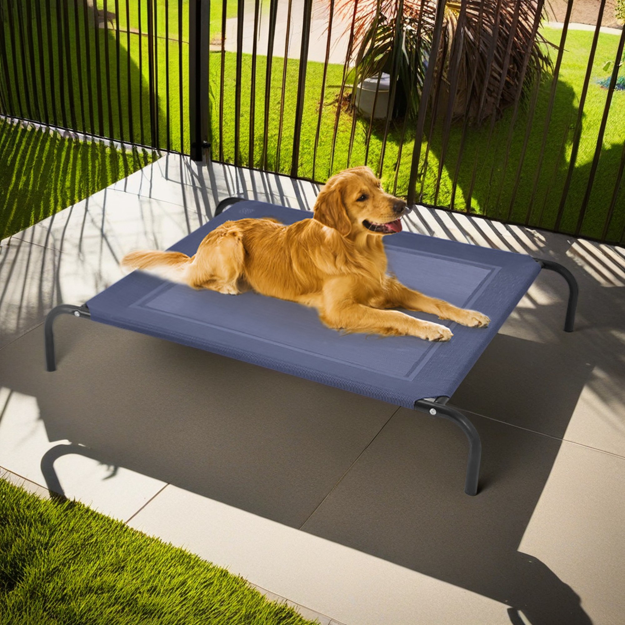 Pefilos 52" Indoor Elevated Dog Bed with Metal Frame, Original Outdoor Cooling Camping Pet Beds Dog Cot Mat, Gray