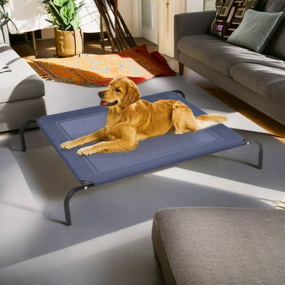 Pefilos 52" Large Steel Frame Elevated Dog Bed, Outdoor Original Camping Pet Bed Cot Mat, Gray