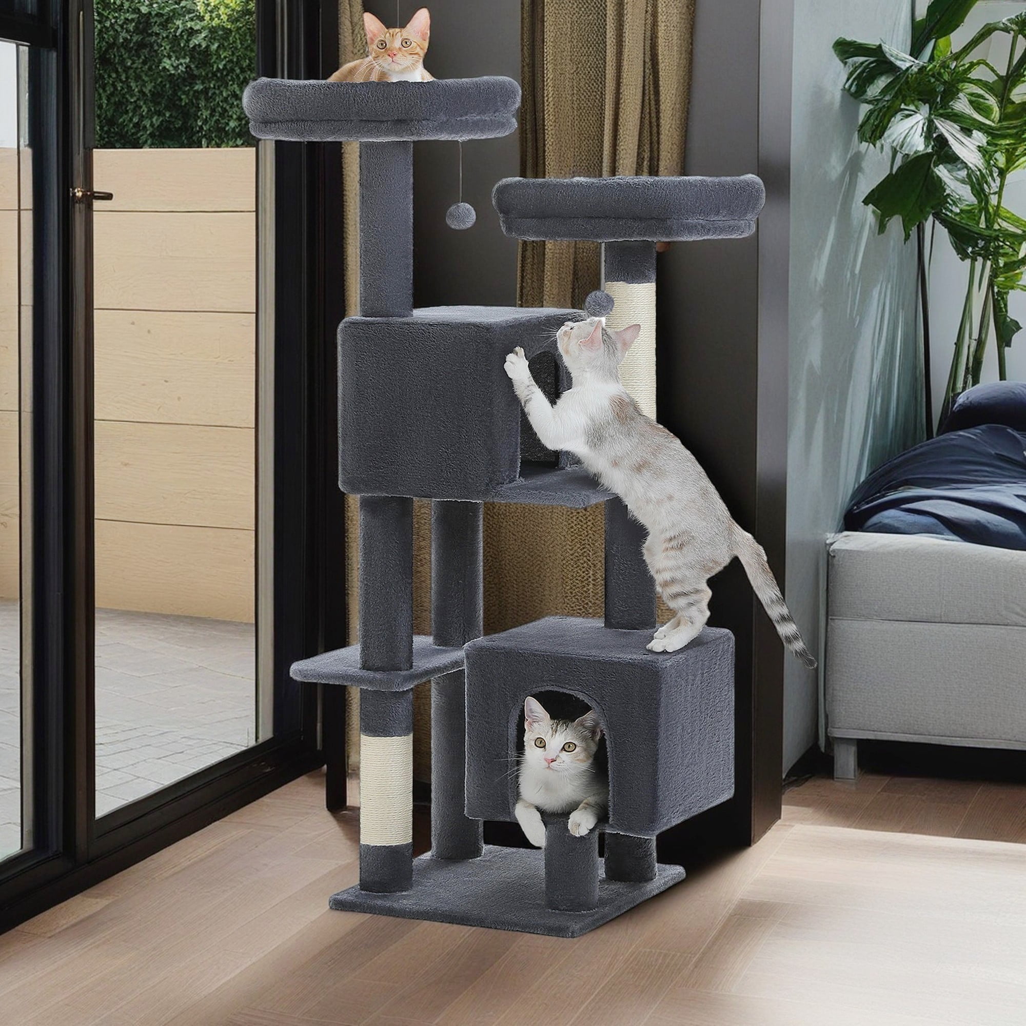 Pefilos 52" Multilevel Cat Tree Tower for Indoor Cats, Plush Cat Tree House with 2 Padded Perches, 2 Condos and 2 Scratching Posts, Gray Pefilos 52" Multilevel Cat Tree Tower for Indoor Cats, Plush Cat Tree House with 2 Padded Perches, 2 Condos and 2 Scratching Posts, Gray
