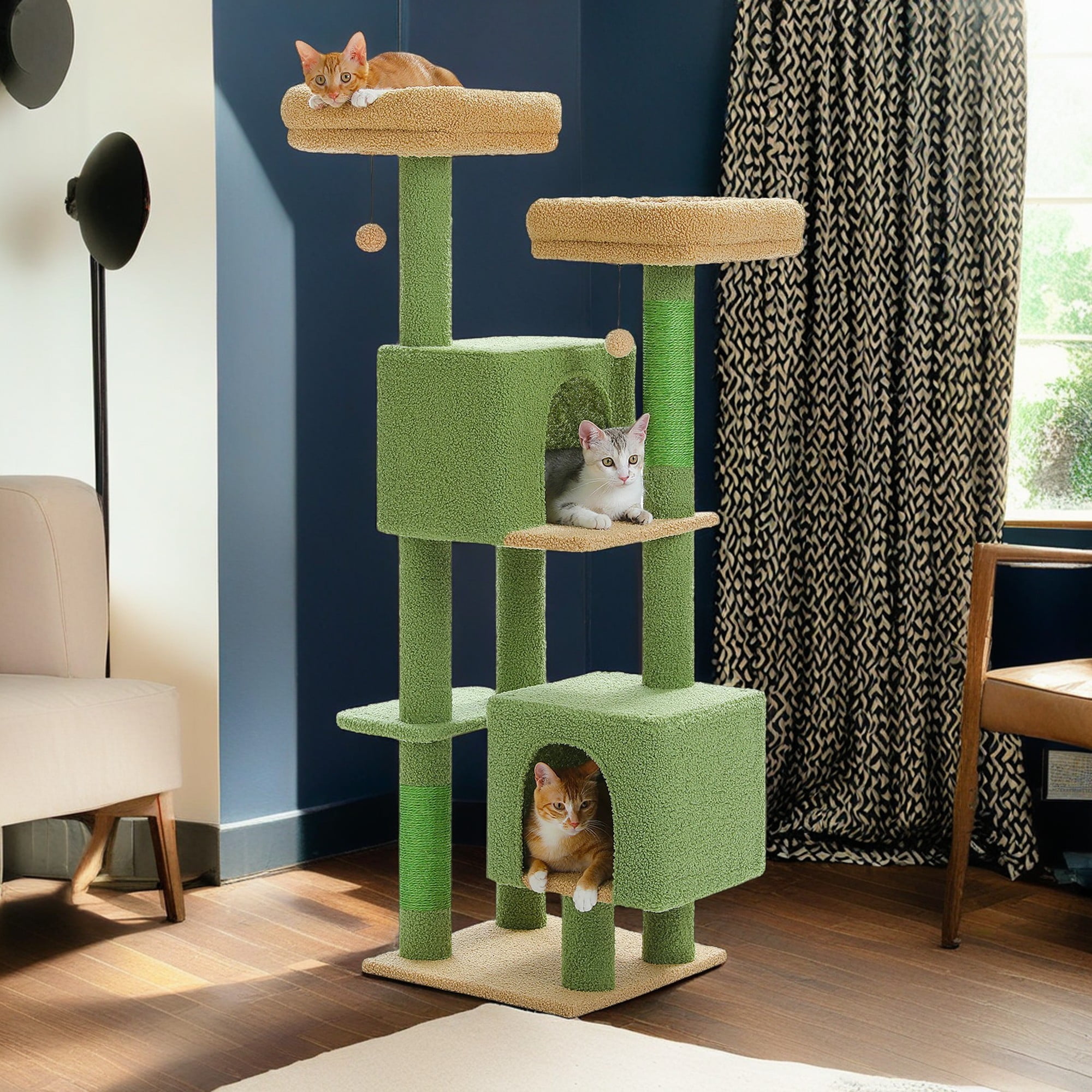 Pefilos 52" Multilevel Cat Tree Tower for Indoor Cats, Plush Cat Tree House with 2 Padded Perches, 2 Condos and 2 Scratching Posts, Green Pefilos 52" Multilevel Cat Tree Tower for Indoor Cats, Plush Cat Tree House with 2 Padded Perches, 2 Condos and 2 Scratching Posts, Green