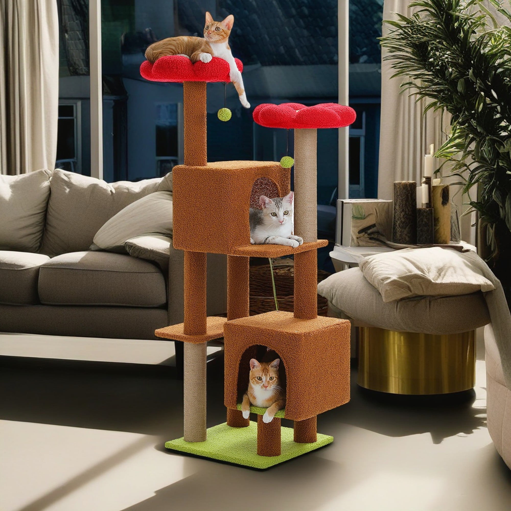 Pefilos 52" Multilevel Cat Tree Tower for Indoor Cats, Plush Flower Cat Tree House with 2 Padded Perches, 2 Condos and 2 Scratching Posts, Brown Pefilos 52" Multilevel Cat Tree Tower for Indoor Cats, Plush Flower Cat Tree House with 2 Padded Perches, 2 Condos and 2 Scratching Posts, Brown
