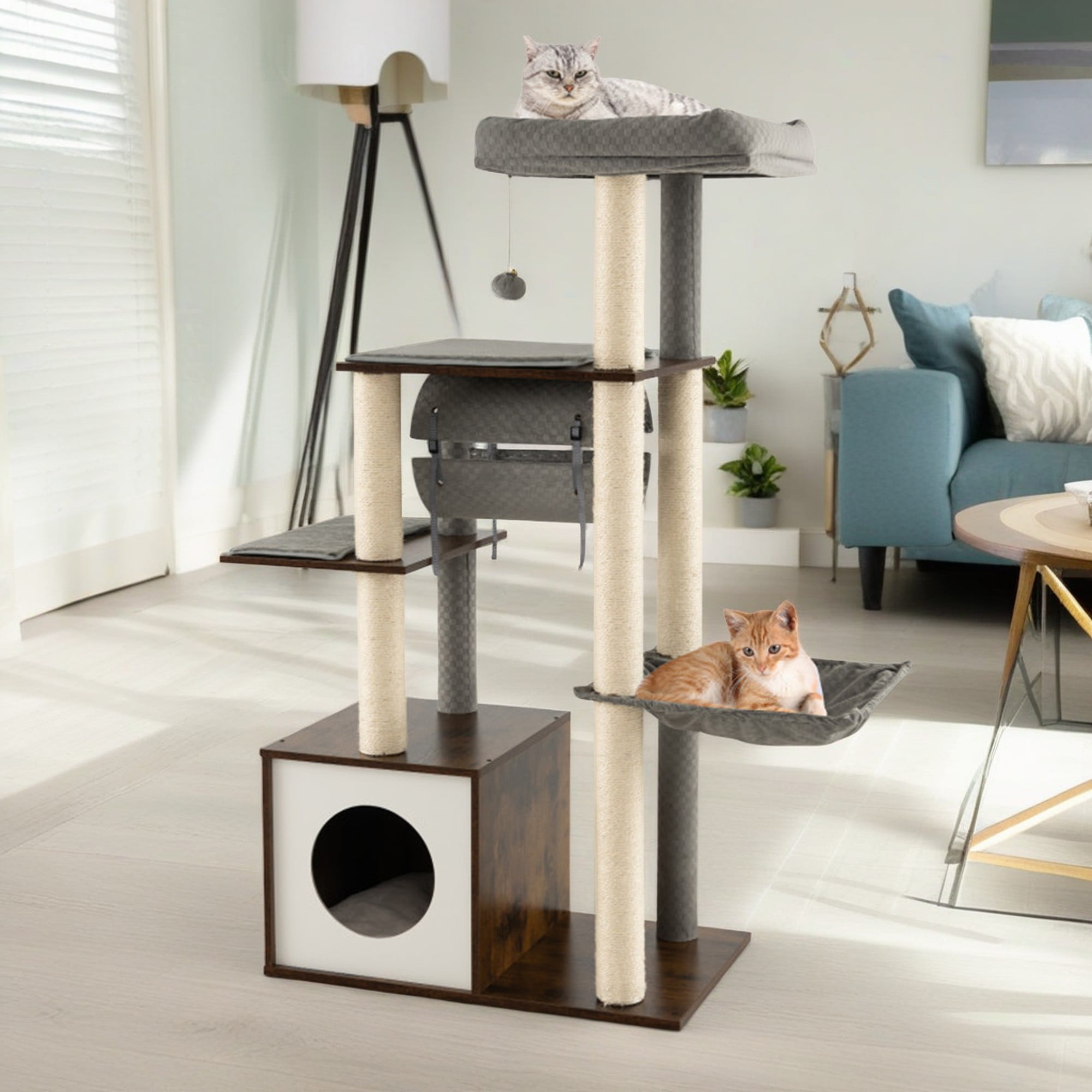 Pefilos 53" Cat Tree Tower Furniture, Cat Tree House with Swing Tunnel Condo Scratch Post for Kittens Pet House Play, Gray Pefilos 53" Cat Tree Tower Furniture, Cat Tree House with Swing Tunnel Condo Scratch Post for Kittens Pet House Play, Gray