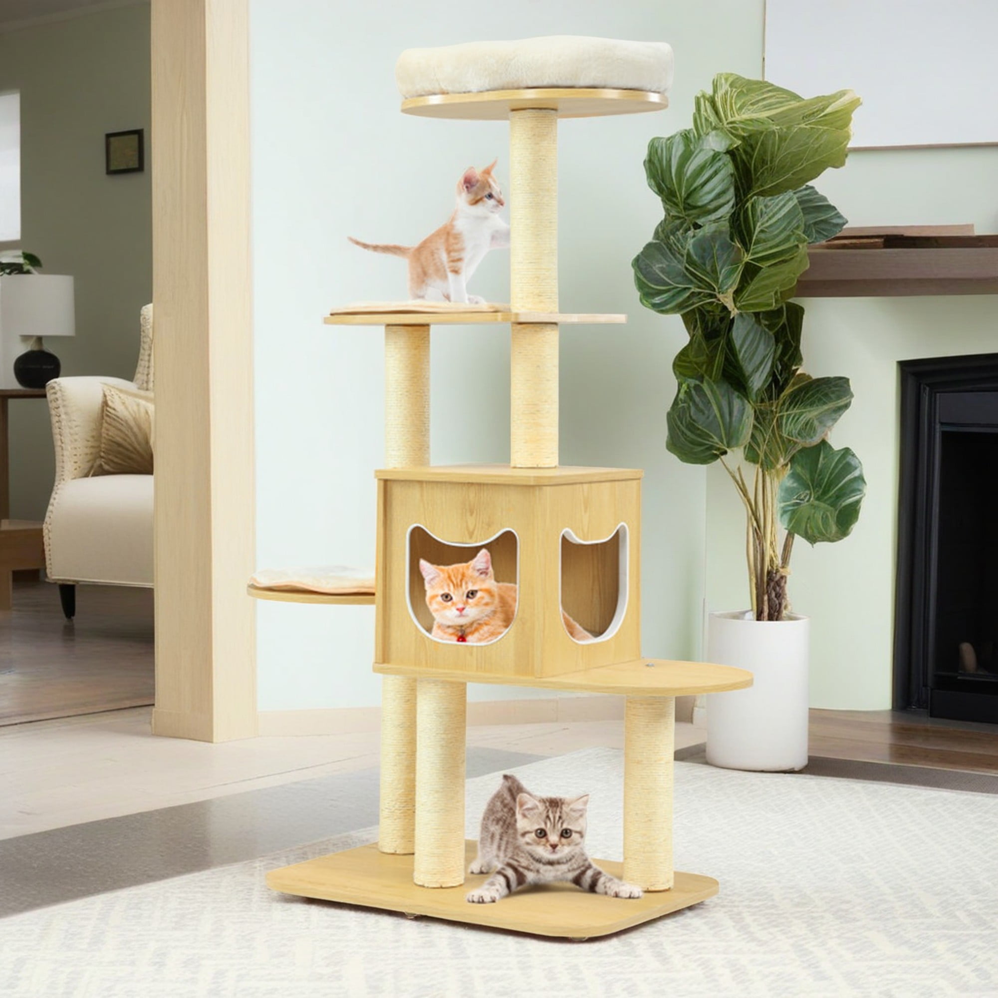 Pefilos 53" Cat Tree Tower for Indoor Cats, 4 Level Cat Condo with Scratching Posts, Removable, Washable Cushions, Beige Pefilos 53" Cat Tree Tower for Indoor Cats, 4 Level Cat Condo with Scratching Posts, Removable, Washable Cushions, Beige