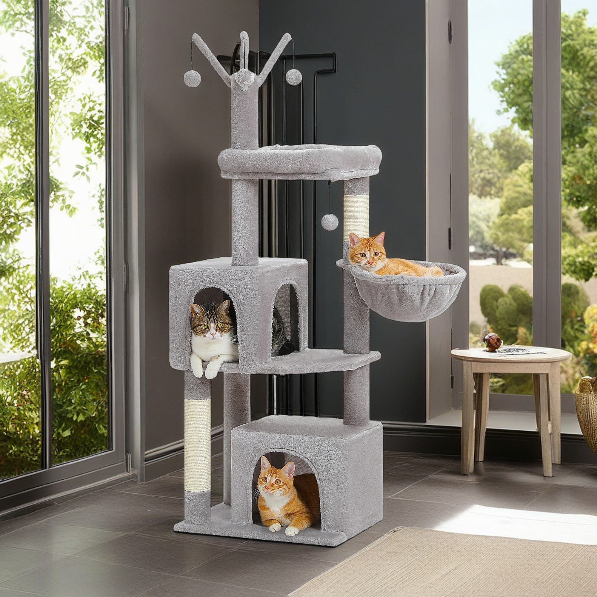 Pefilos 53" Cat Tree Tower for Indoor Cats with Hammock, Cat Climbing Tree with Scratching Posts, Condo House and Top Perch, Gray Pefilos 53" Cat Tree Tower for Indoor Cats with Hammock, Cat Climbing Tree with Scratching Posts, Condo House and Top Perch, Gray