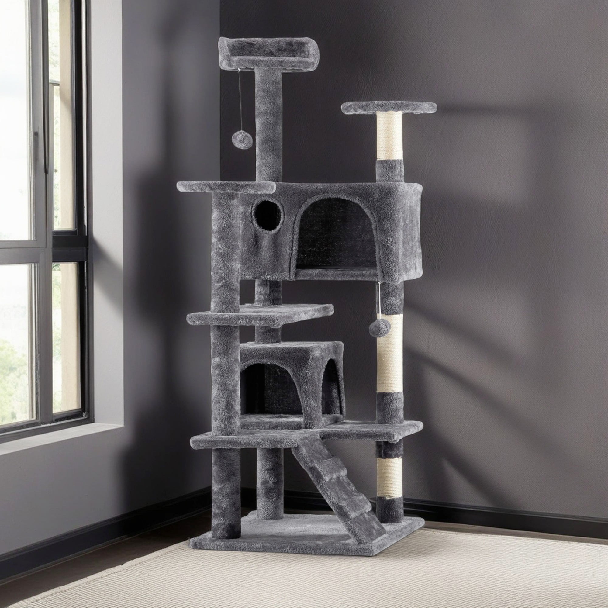 Pefilos 53" Cat Tree Tower with Scratch Post for Kittens, Cat Condo Furniture Pet House Play, Gray Pefilos 53" Cat Tree Tower with Scratch Post for Kittens, Cat Condo Furniture Pet House Play, Gray