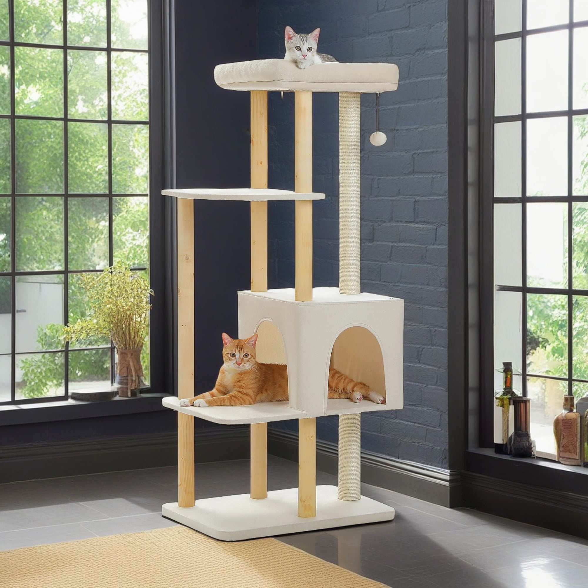 Pefilos 53" Cat Tree for Indoor Cats, Multi-Level Cat Climbing Tower with Sisal Scratching Posts and Top Perch, Beige Pefilos 53" Cat Tree for Indoor Cats, Multi-Level Cat Climbing Tower with Sisal Scratching Posts and Top Perch, Beige