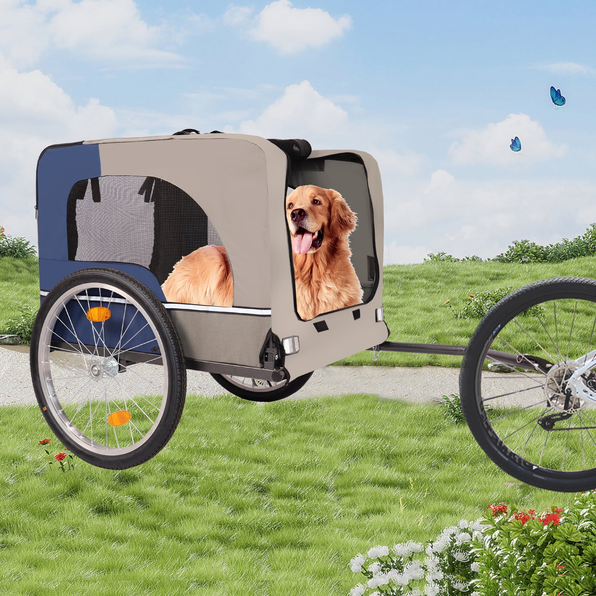 Pefilos 53" Dog Bike Trailer, Jogger Folding Pet Carrier, Pet Stroller Bicycle Carrier w/Hitch, Suspension, Visibility Flag and Reflectors, Beige Pefilos 53" Dog Bike Trailer, Jogger Folding Pet Carrier, Pet Stroller Bicycle Carrier w/Hitch, Suspension, Visibility Flag and Reflectors, Beige