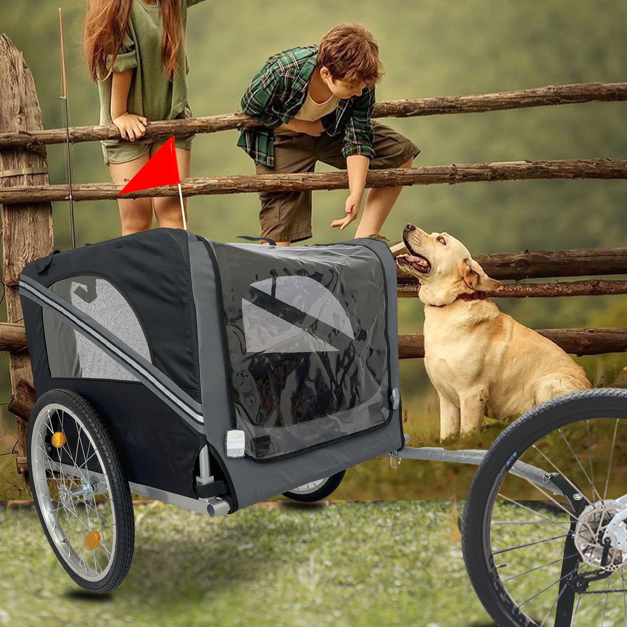 Pefilos 53" Dog Bike Trailer, Jogger Folding Pet Carrier, Pet Stroller Bicycle Carrier w/Hitch, Suspension, Visibility Flag and Reflectors, Gray Pefilos 53" Dog Bike Trailer, Jogger Folding Pet Carrier, Pet Stroller Bicycle Carrier w/Hitch, Suspension, Visibility Flag and Reflectors, Gray