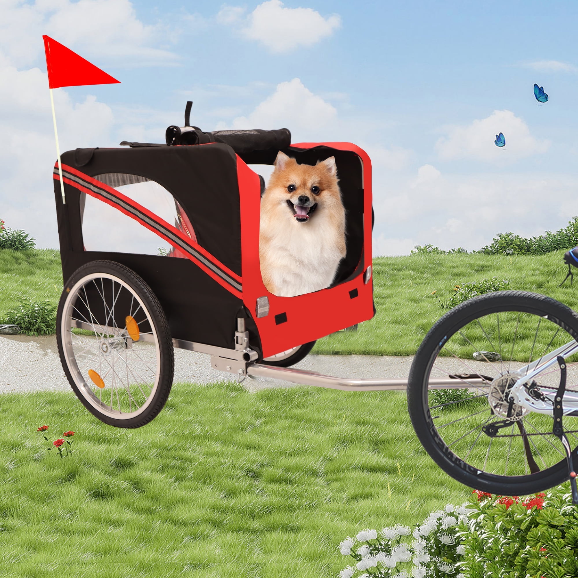 Pefilos 53" Dog Bike Trailer, Jogger Folding Pet Carrier, Pet Stroller Bicycle Carrier w/Hitch, Suspension, Visibility Flag and Reflectors, Red Pefilos 53" Dog Bike Trailer, Jogger Folding Pet Carrier, Pet Stroller Bicycle Carrier w/Hitch, Suspension, Visibility Flag and Reflectors, Red